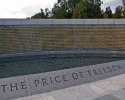 The arched wall in the memorial is called the Freedom Wall. It has various gold stars to honor the 416,800 members of the U.S. Army at the time of the